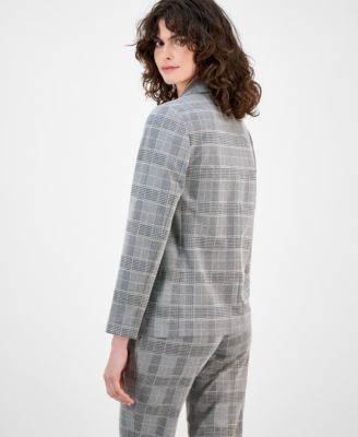 Women's Plaid Triple-Button Notched-Collar Blazer