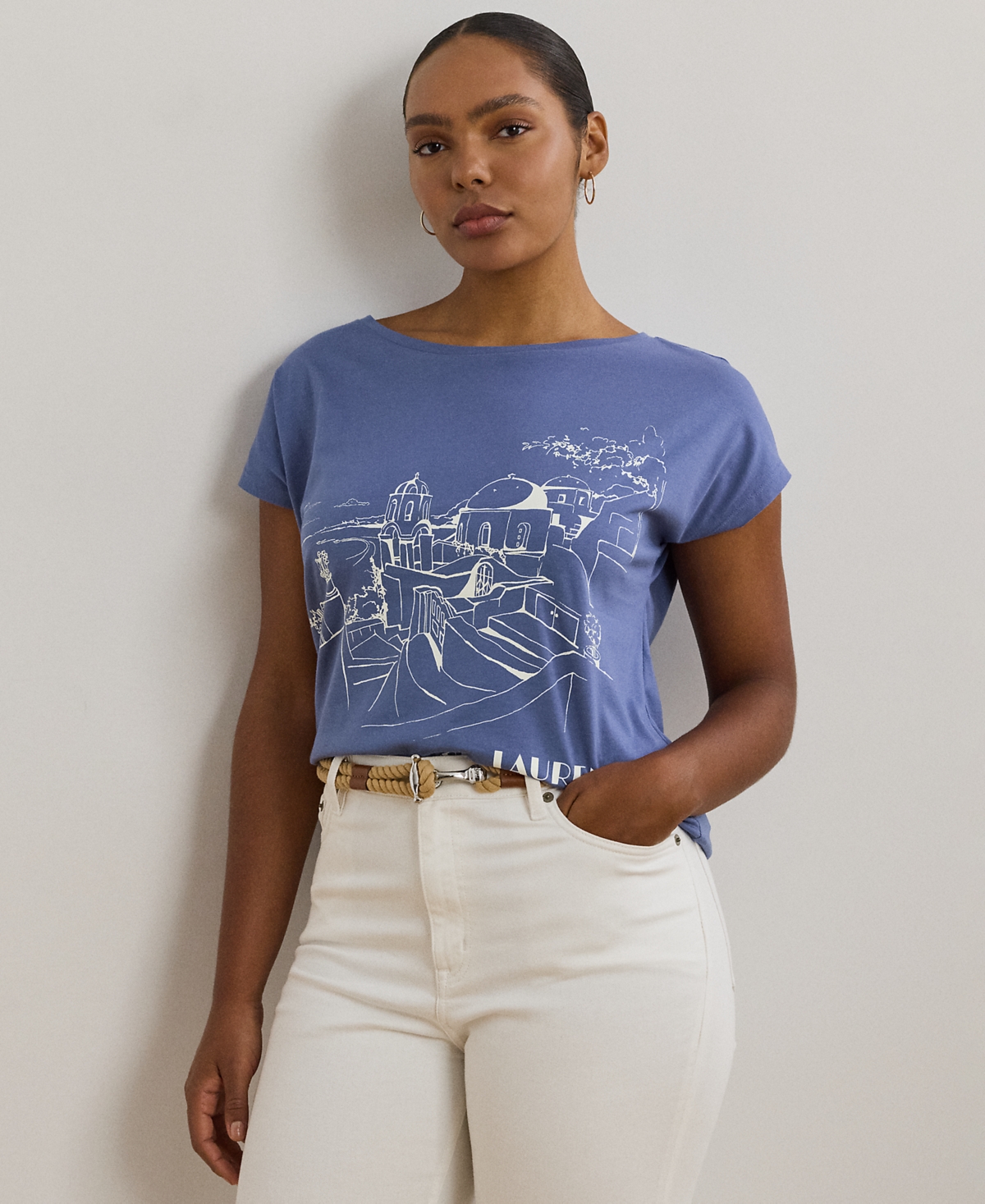 Ralph Lauren Plus Size Cotton-blend Jersey Graphic Tee