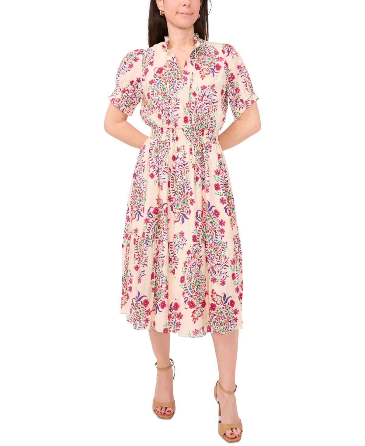 Petite Printed Short-Sleeve Lawn Maxi Dress - Navy/Blue/Red