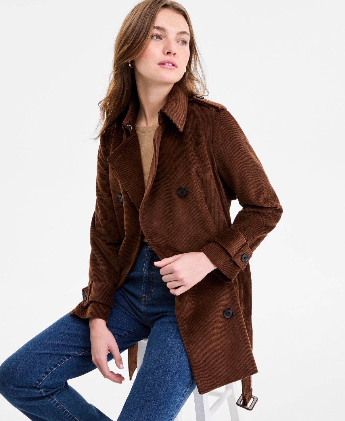 Bcbgmaxazria Women's Belted Corduroy Trench Coat In Brown