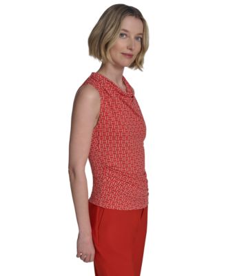 Women's Printed Cowlneck Sleeveless Top