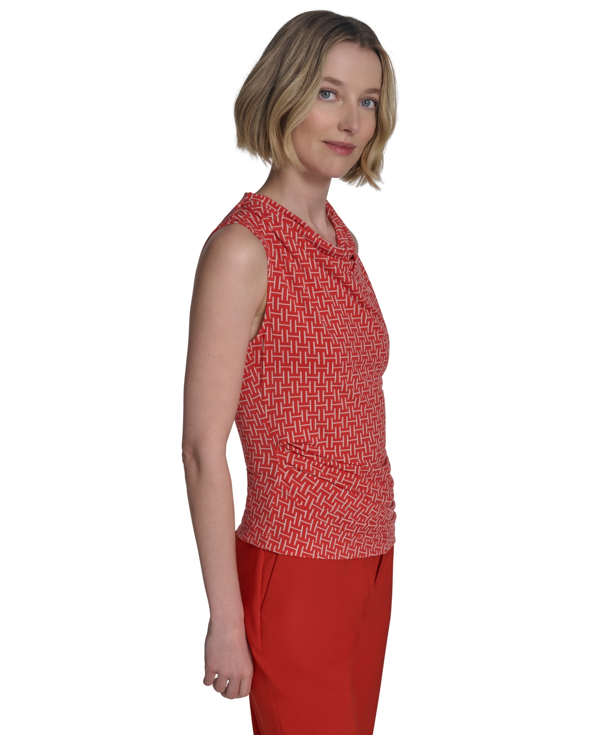 HALSTON WOMEN'S PRINTED COWLNECK SLEEVELESS TOP 