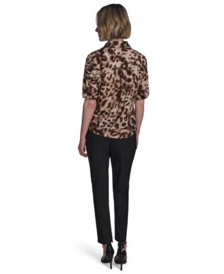 Женская хлопчатобумажная блузка Halston с принтом на рукавах до локтя и пуговицах спереди