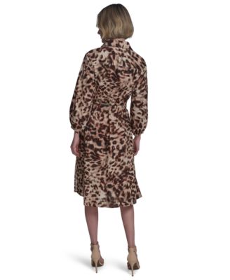 Женское хлопчатобумажное платье-рубашка с завязкой на талии и принтом от Halston