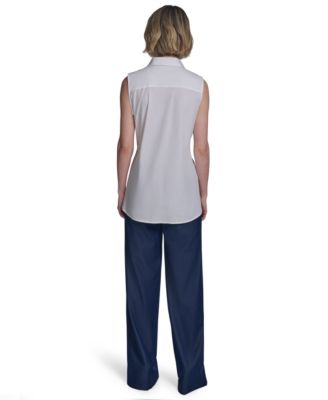 Женская хлопчатобумажная блузка без рукавов с завязкой на талии и пуговицами спереди от Halston