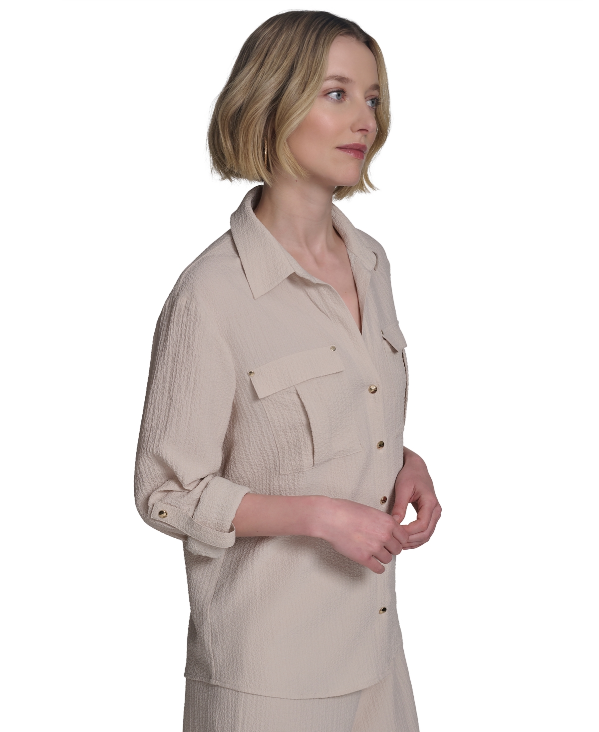 HALSTON WOMEN'S COLLARED ROLL-TAB BUTTON-UP SHIRT 