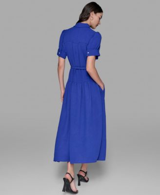 Женская рубашка миди с поясом и пышными рукавами от КАРЛА ЛАГЕРФЕЛЬДА в ПАРИЖЕ