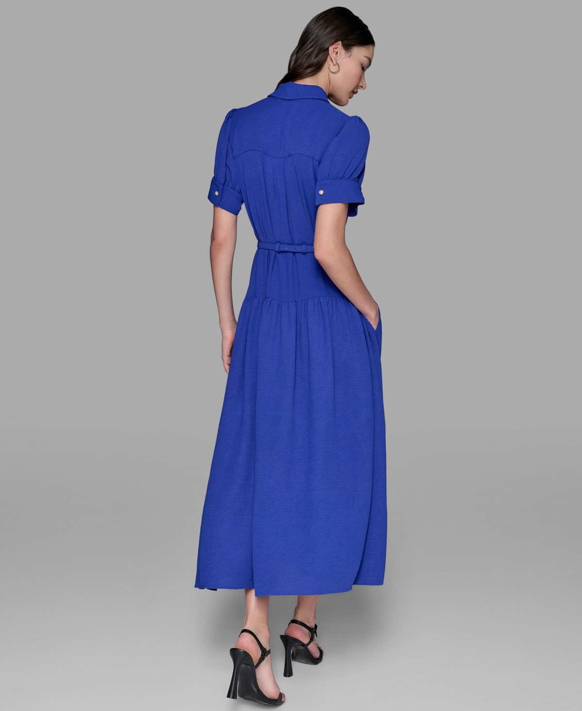 Karl Lagerfeld Women's Belted Puff-sleeve Midi Shirtdress