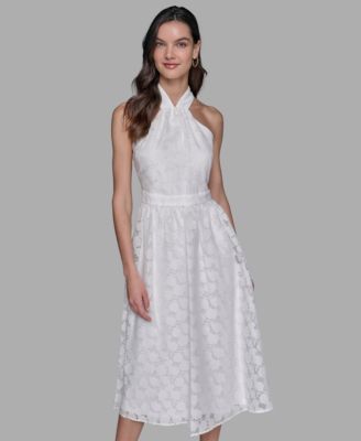 Женское миди-платье из органзы с выгоранием от КАРЛА ЛАГЕРФЕЛЬДА в ПАРИЖЕ