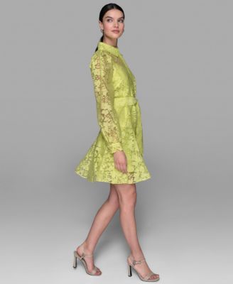 KARL LAGERFELD PARIS Women's Organza Burnout Fit & Flare Mini Shirtdress -  Macy's