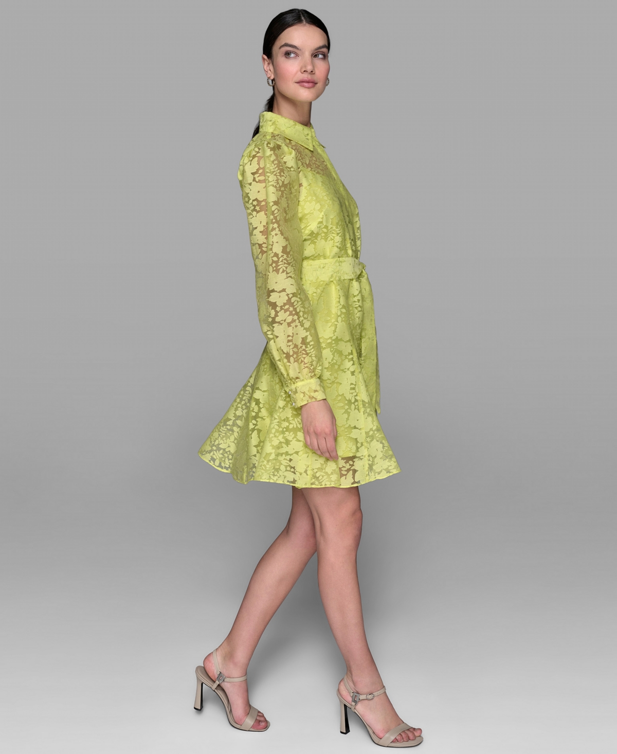 Karl Lagerfeld Paris Women's Organza Burnout Fit & Flare Mini Shirtdress