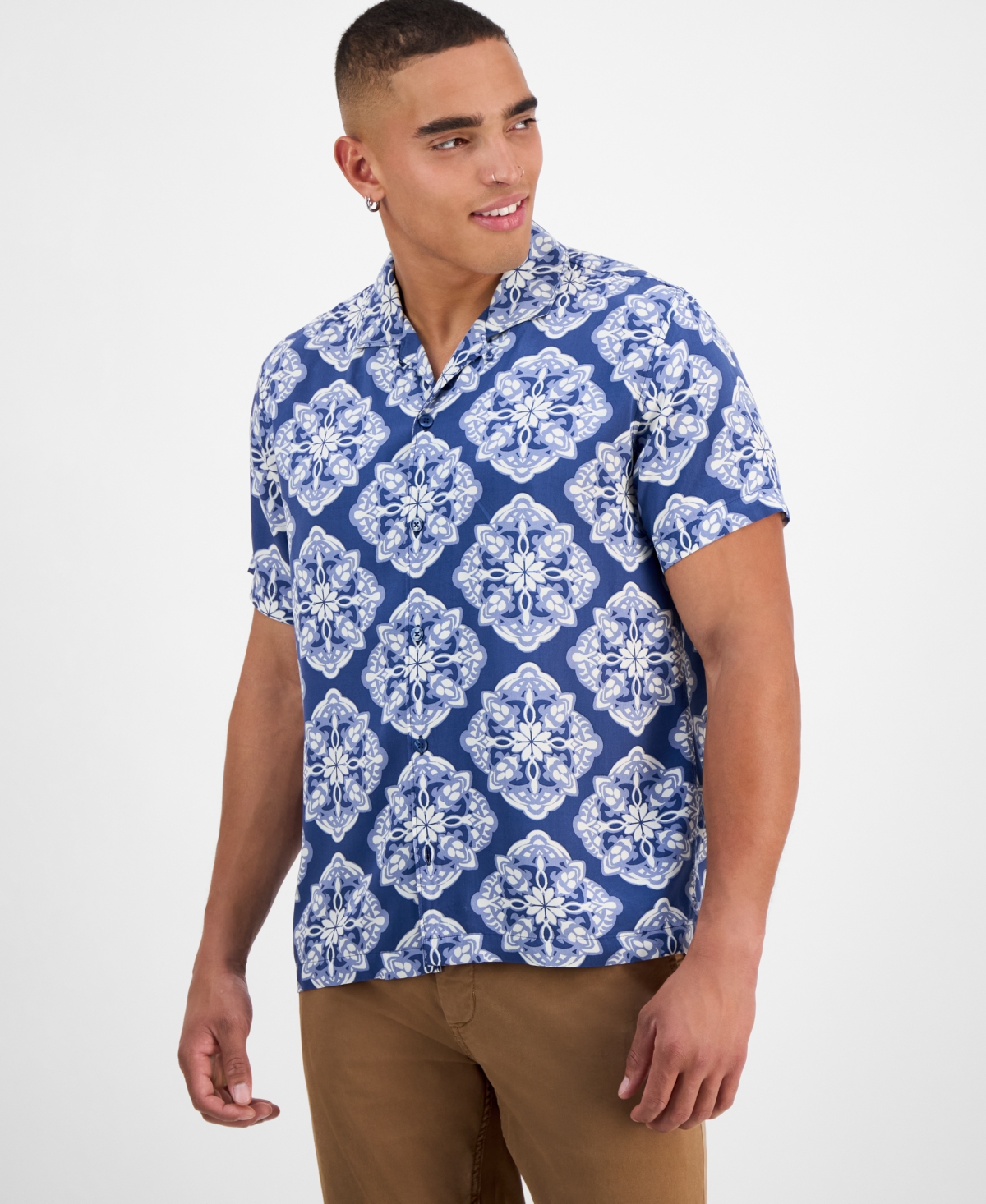 Men's Larsen Medallion Shirt, Exclusively at Macy's - Weathered Indigo