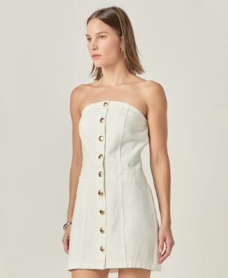 Женское платье-футляр английской фабрики без бретелек и пуговиц спереди