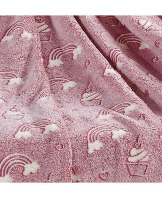 Glow In The Dark Pink Rainbows & Cupcakes Ultra Plush Fleece Accent Throw Blanket - 50 In. X 60 In.