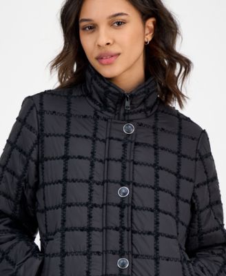 Women's Short Boucl&eacute; Windowpane Quilted Coat