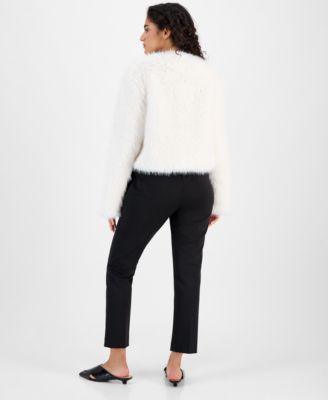 Women's Collarless Short Faux-Fur Coat