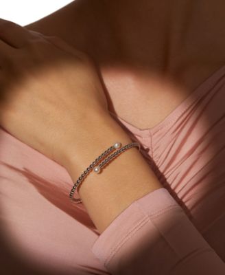 Silver-Tone Imitation Pearl & Cubic Zirconia Maisie Bypass Bracelet, Exclusively at Macy's