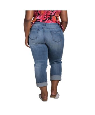 Plus Size Curvy-Fit Slight Rip Roll-Up Boyfriend Jeans