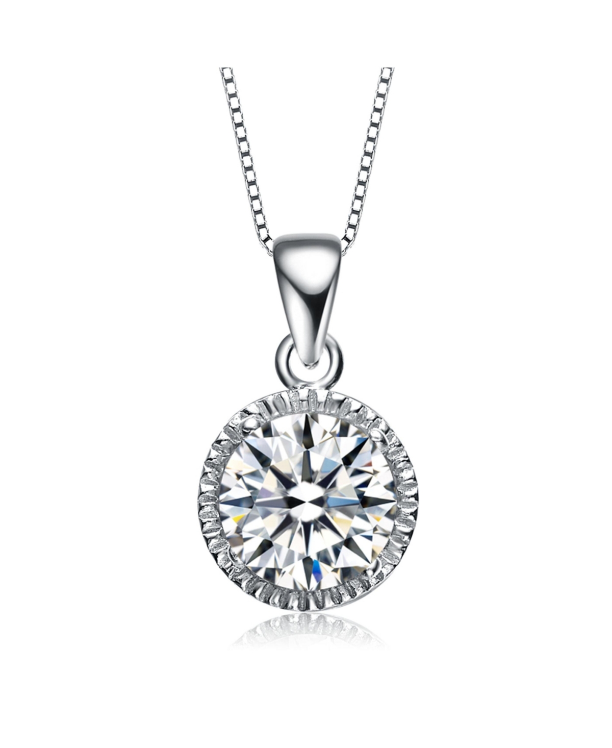 Sterling Silver White Gold Plated Cubic Zirconia Round Stud Style Necklace - White
