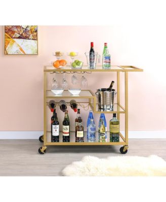 Modern Glass Bar Cart – 2-Tier Rolling Cart with Metal Frame for Entertaining