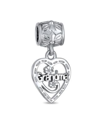 Set of 2 Heart Grandma Dangle & Flower Garden Black Rose Charm Bead Sterling Silver