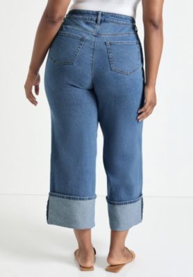 June + Vie Women's June + Vie Wide-Leg Cropped Cuffed Jeans