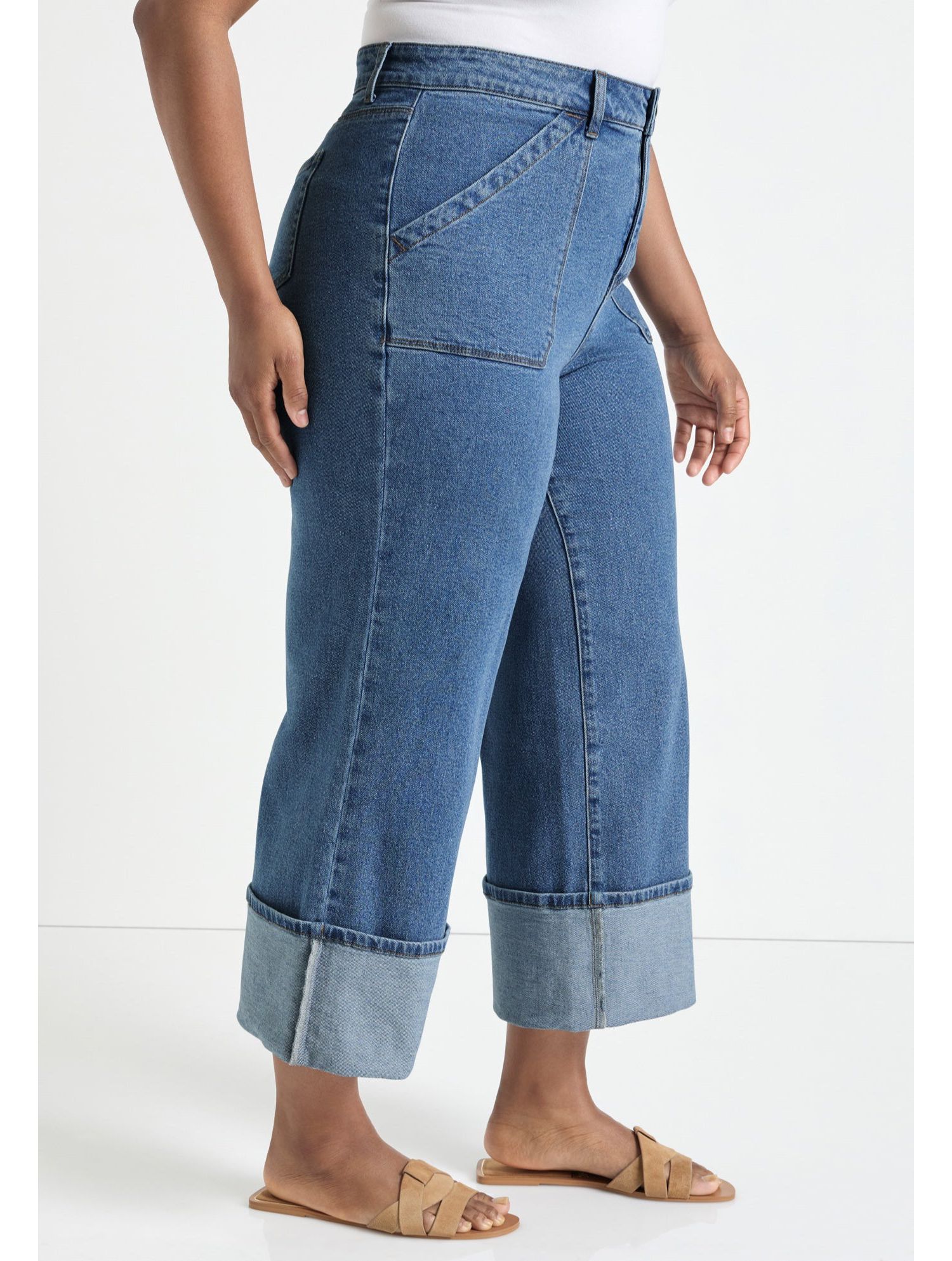Women's June and Vie Wide-Leg Cropped Cuffed Jeans