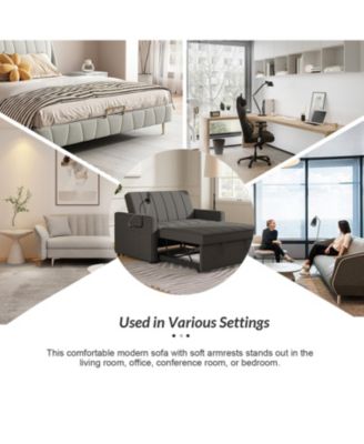 Duncan Modern Upholstered Linen Channel Tufted Sleeper Sofa with Built-In USB Port