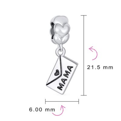 Set of 2 Envelope Heart MAMA Dangle & Open Heart-Shape I Love You Bead Charm Gold Plated Silver