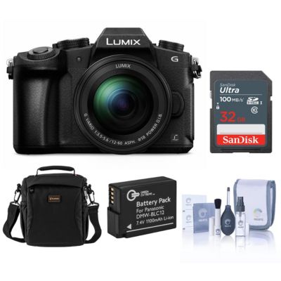 LUMIX DMC-G85 Mirrorless Camera with 12-60mm f/3.5-5.6 LUMIX G Power OIS Lens, Black, Bundle with 32GB UHS-I SDHC Memory Card, Shoulder Bag