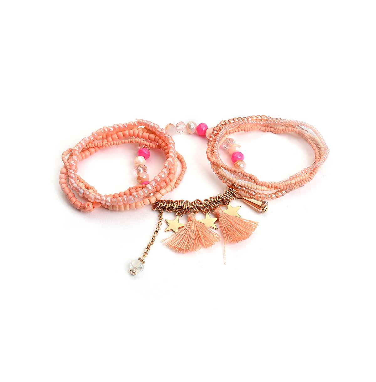 Women's Beaded Tassel Multi-Layer Bracelet - Pink