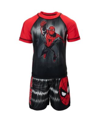 Boys Spider-Man UPF 50+ Rash Guard and Swim Trunks Outfit Set