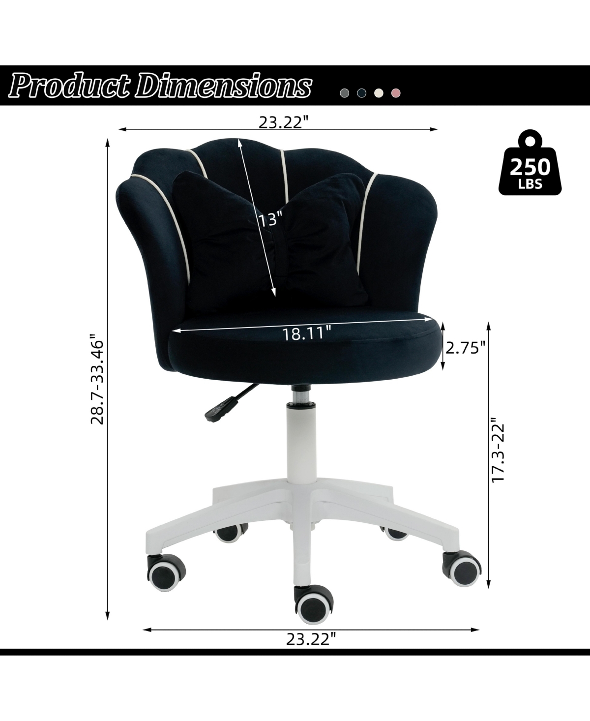Dyhome Modern Velvet Task Chair 360 Swivel Adjustable Height Office
