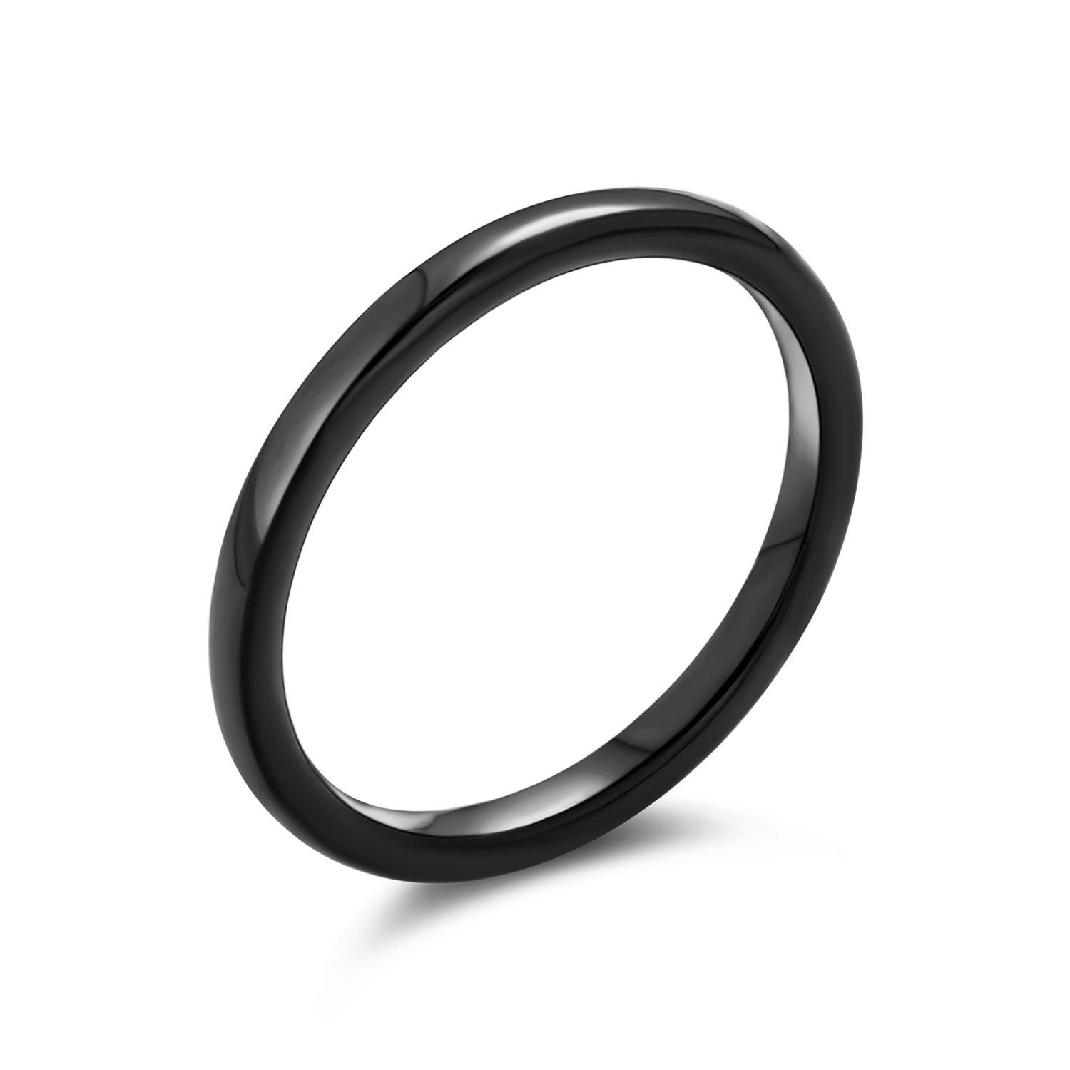 Thin 2MM Dome Wedding Band Ring Black Tone Titanium Comfort Fit