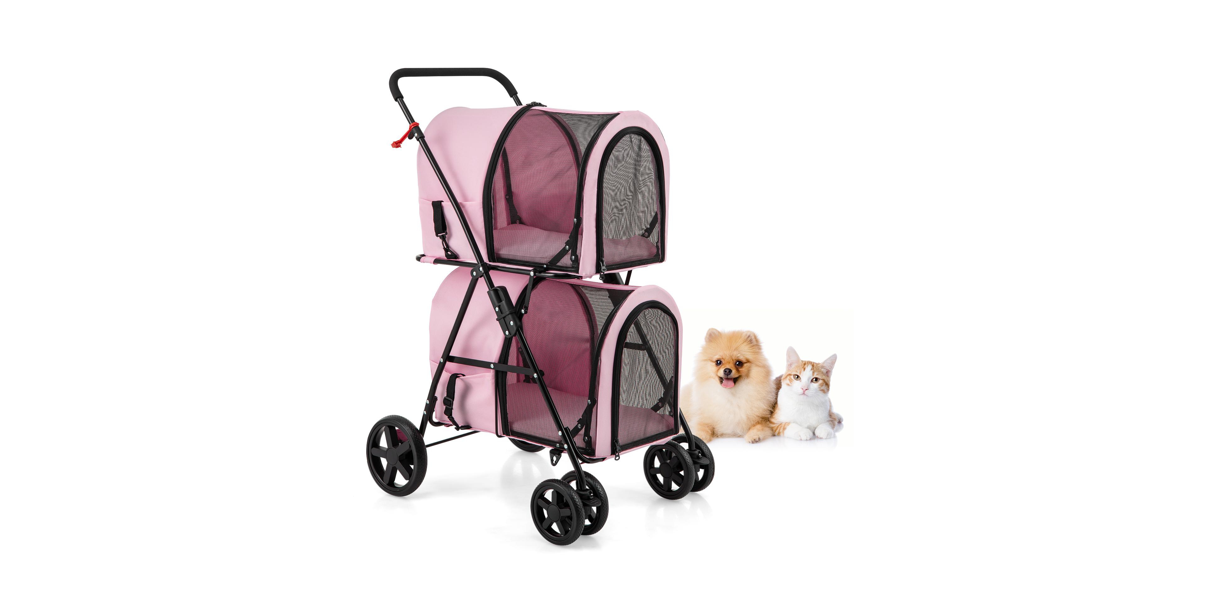 4-in-1 Double Pet Stroller with Detachable Carrier and Travel Carriage – Multi-functional Pet Travel Solution