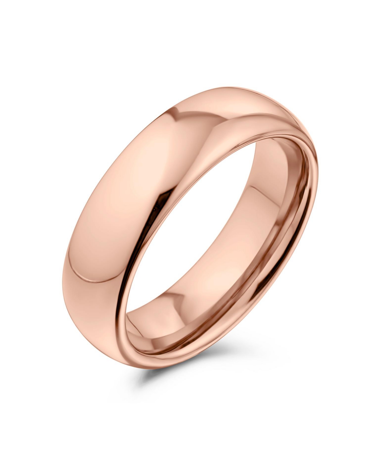 Plain Simple Dome Black Silver Rose Gold Plated Titanium Band Ring Comfort Fit 6MM - Rose 6mm