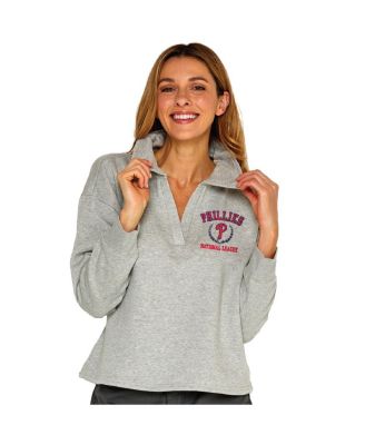 Женская толстовка-пуловер свободного кроя с V-образным вырезом Philadelphia Phillies серого цвета, мягкая, как виноград.