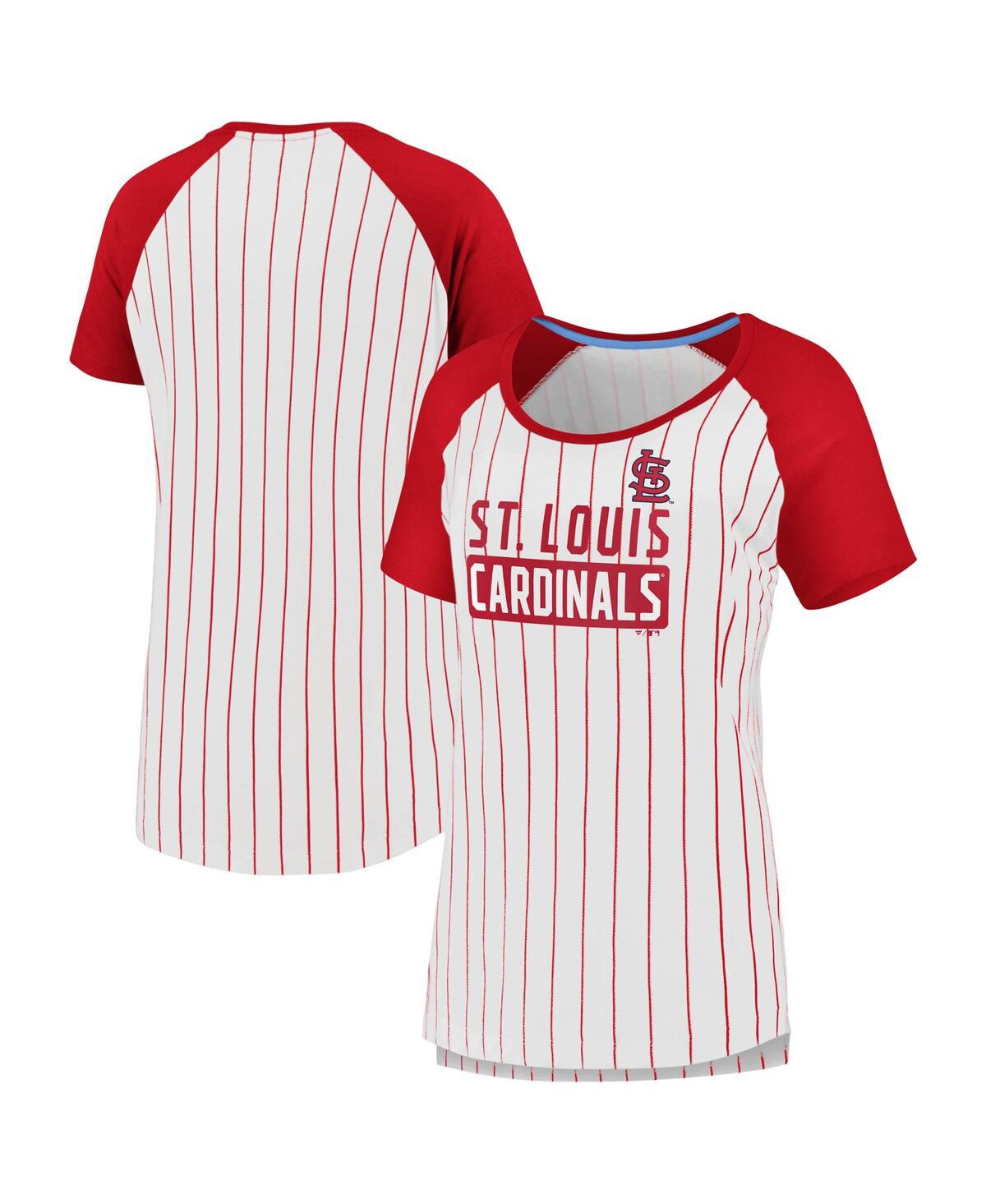 Fanatics Women's White St. Louis Cardinals Cooperstown Collection Iconic Pinstripe Raglan Scoop Neck T-Shirt - White