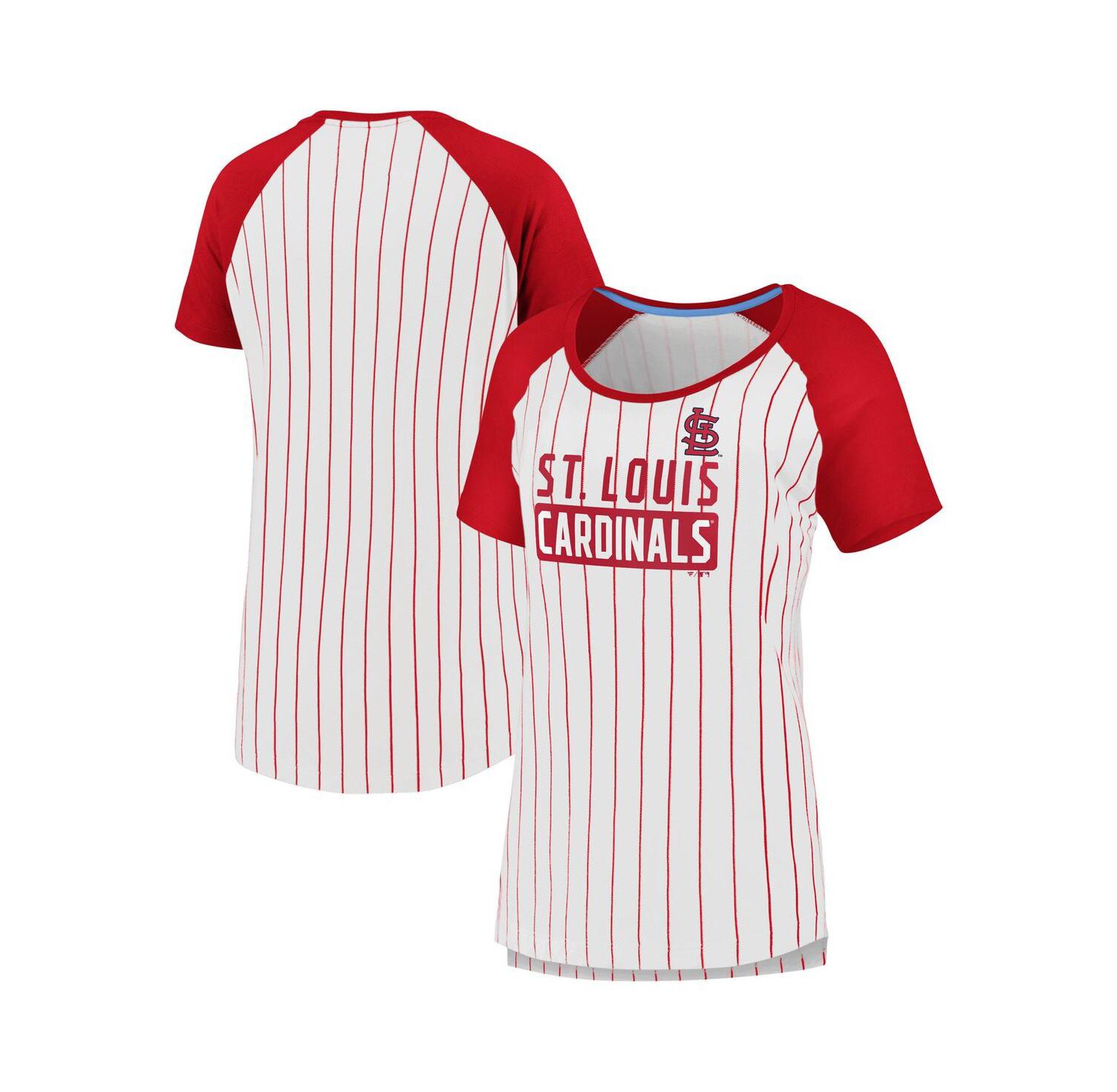 Women's White St. Louis Cardinals Cooperstown Collection Iconic Pinstripe Raglan Scoop Neck T-Shirt