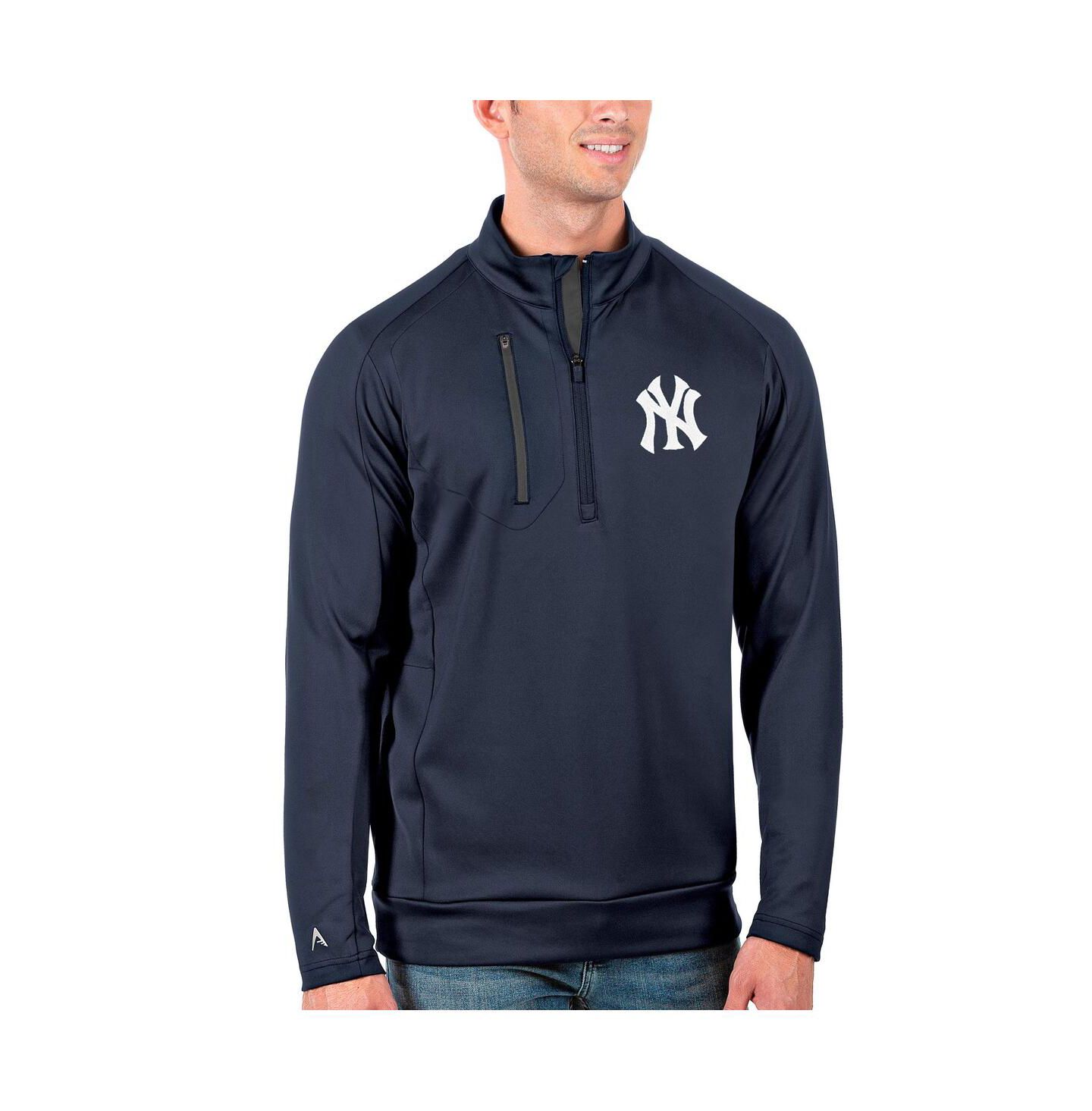 Мужская толстовка Antigua Navy/Gray New York Yankees Generation Quarter-Zip Pullover — фото 1