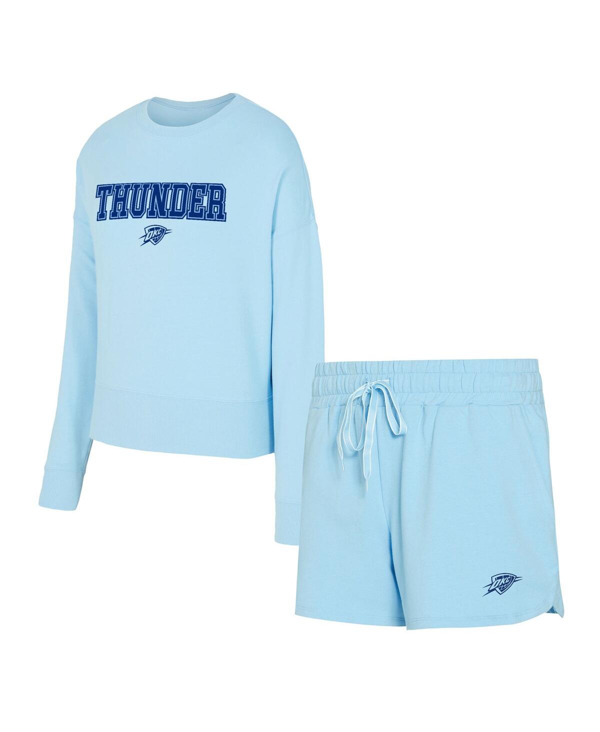 Women's Light Blue Oklahoma City Thunder Elevation Tri-Blend Long Sleeve T-Shirt and Shorts Set - Light Blue
