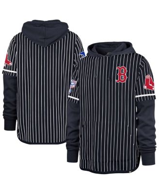 Мужской темно-синий пуловер Boston Red Sox в тонкую полоску с двойным капюшоном от бренда '47