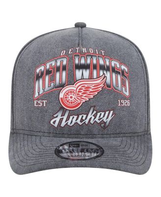 Men's Charcoal Detroit Red Wings Throwback Washed A-Frame Pre-Curved 9FIFTY Snapback Hat