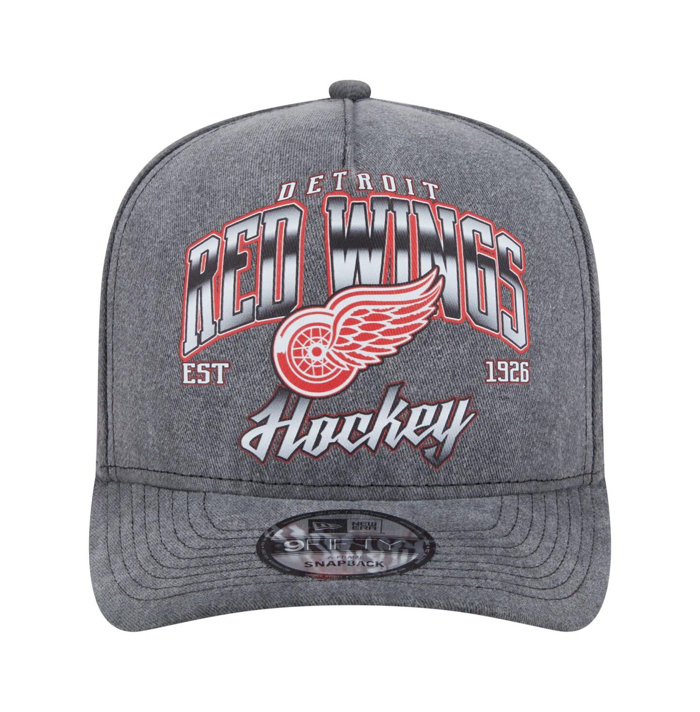 Мужская кепка New Era Charcoal Detroit Red Wings Throwback Washed A-Frame Pre-Curved 9FIFTY Snapback Hat — фото 2
