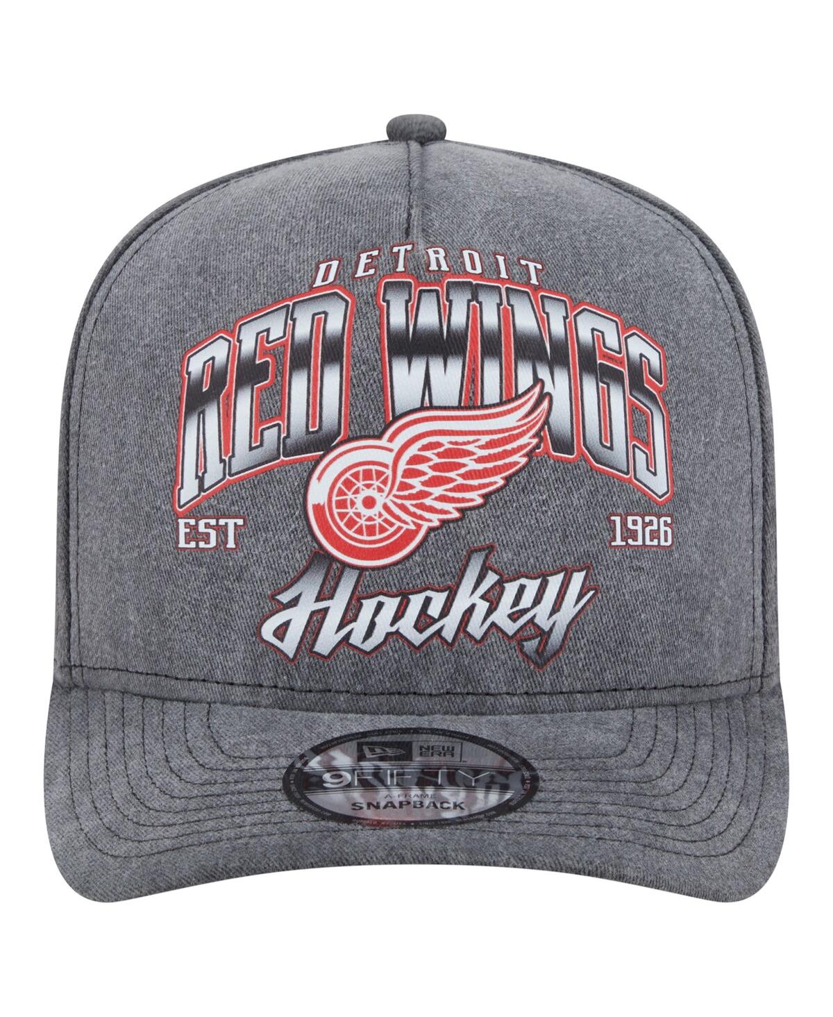 New Era Men's Charcoal Detroit Red Wings Throwback Washed A-frame Pre-curved 9fifty Snapback Hat
