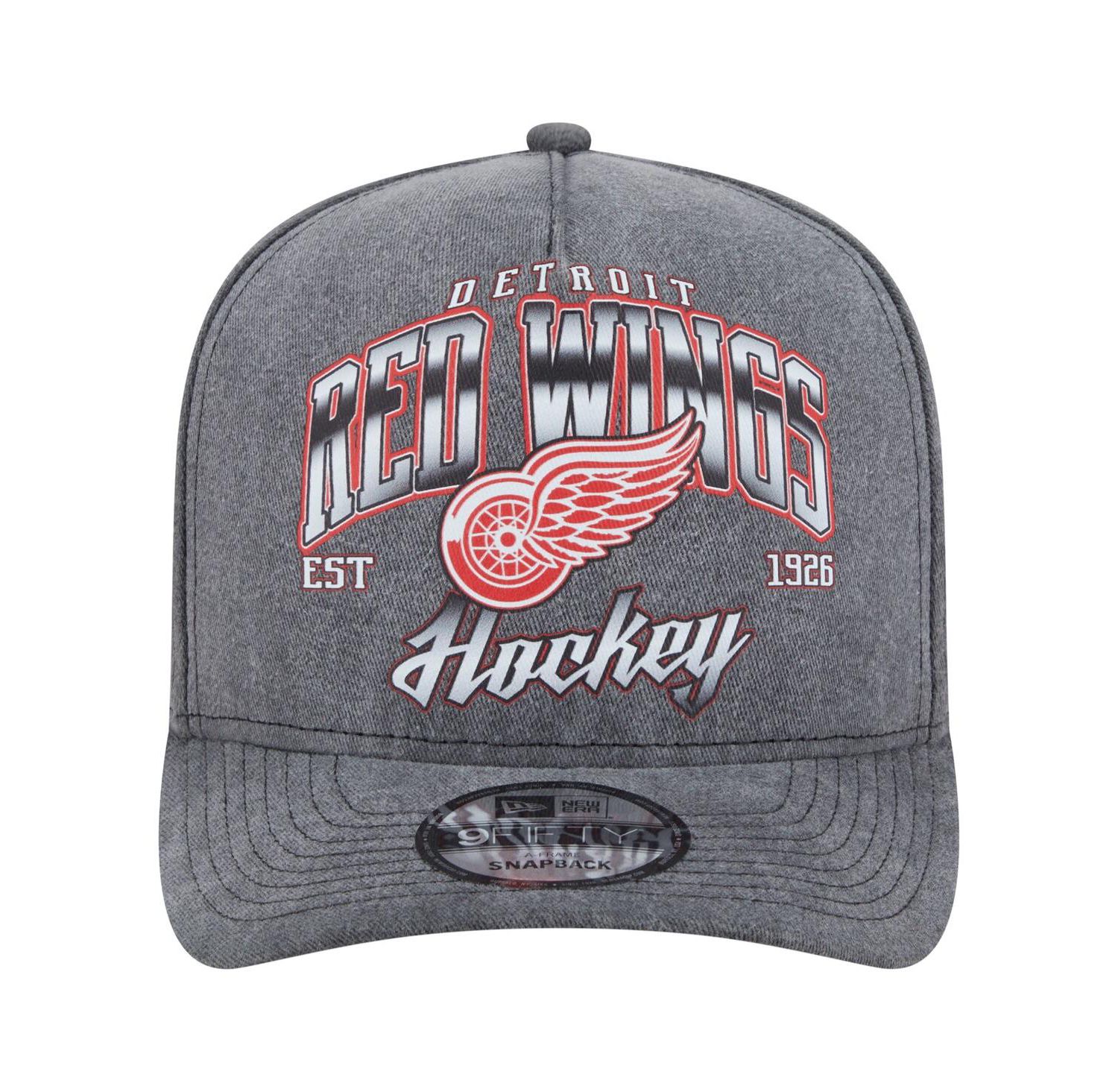 Men's Charcoal Detroit Red Wings Throwback Washed A-Frame Pre-Curved 9FIFTY Snapback Hat