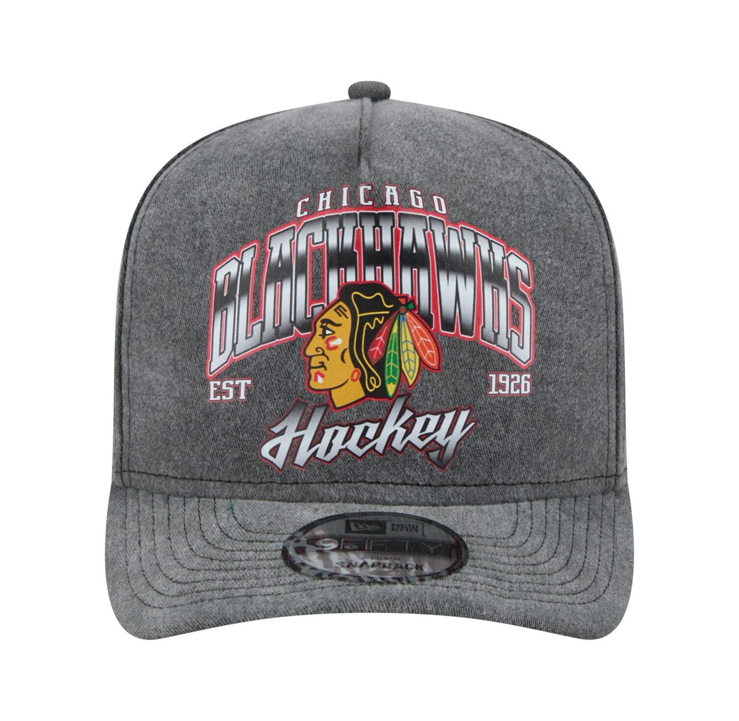 Men's Charcoal Chicago Blackhawks Throwback Washed A-Frame Pre-Curved 9FIFTY Snapback Hat