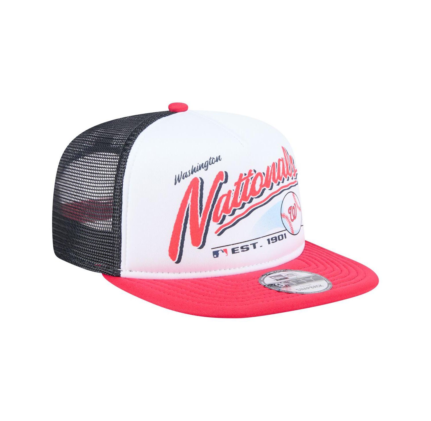 Men's White/Red Washington Nationals Retro Script Trucker 9FIFTY Snapback Hat