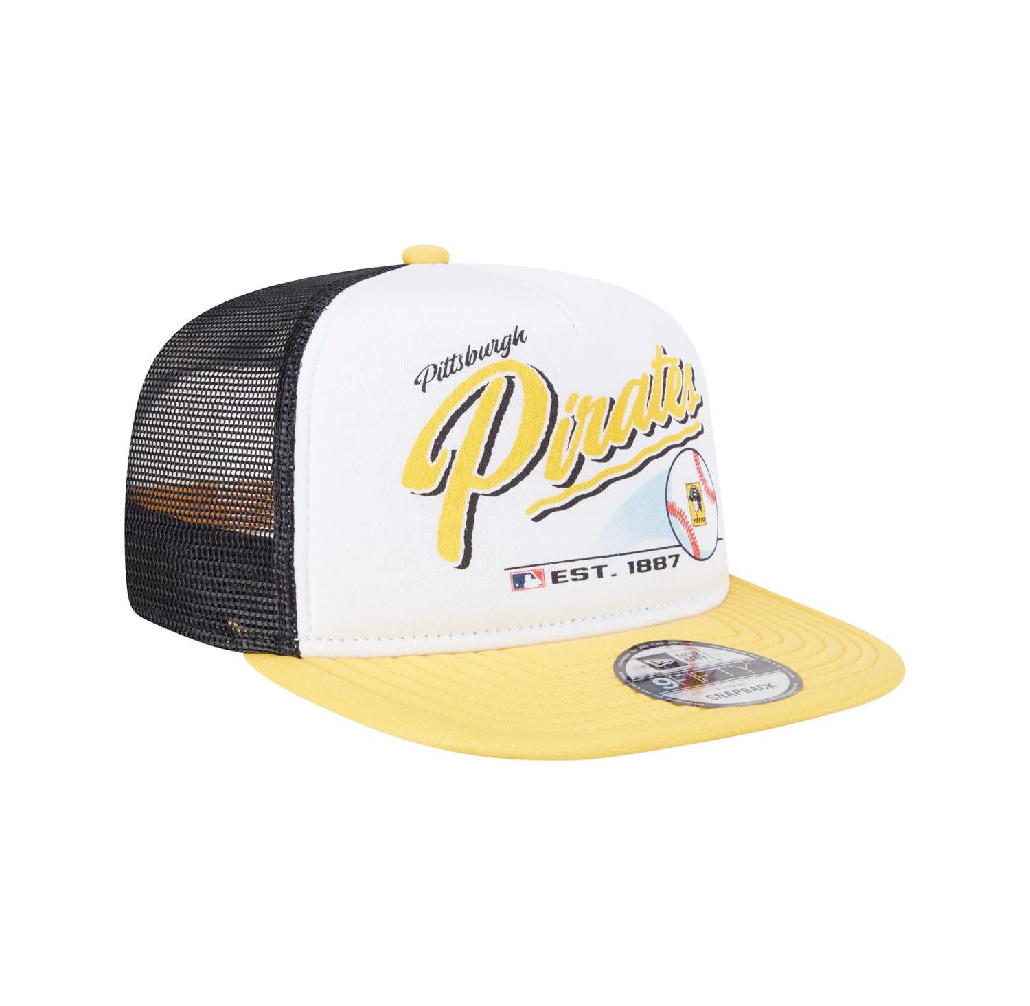 Men's White/Gold Pittsburgh Pirates Retro Script Trucker 9FIFTY Snapback Hat
