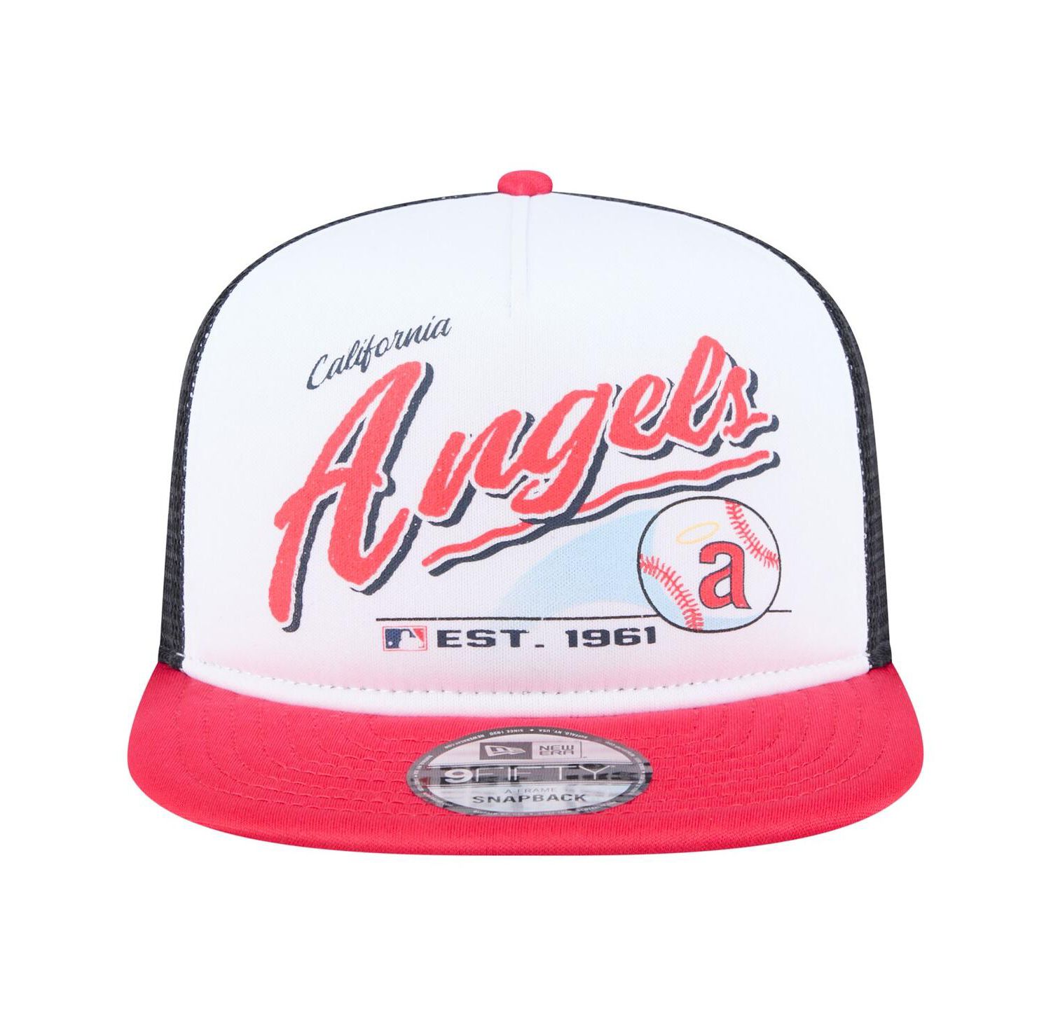 Men's White/Red California Angels Retro Script Trucker 9FIFTY Snapback Hat